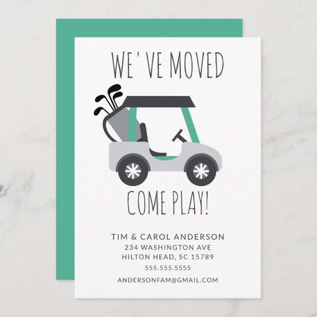 Announcement Card für Golf Cart Moving Einladung (Vorne/Hinten)