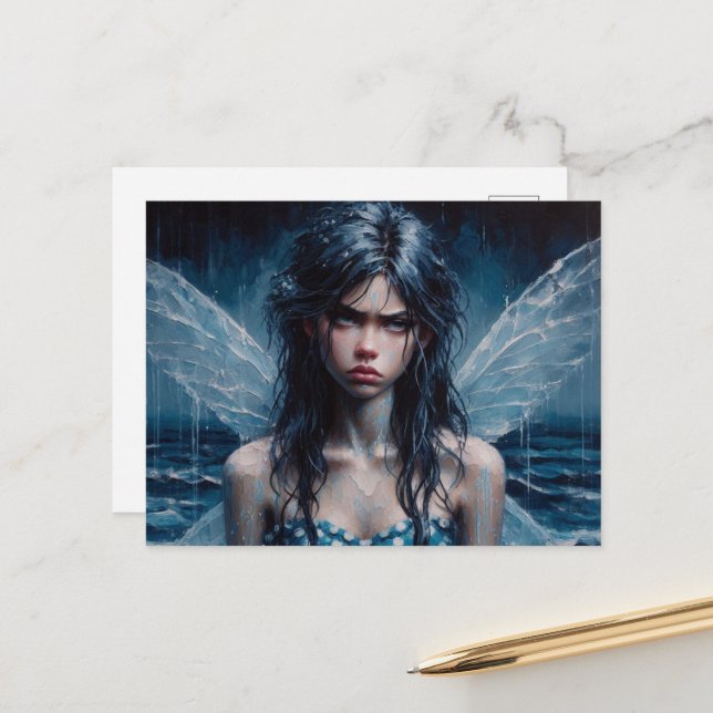 Annoyed Fairy Rainy Ocean Trip Postkarte (Vorderseite/Rückseite Beispiel)