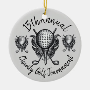 Annual Golf Tournament Ball Tee Clubs Pen and Ink Keramik Ornament