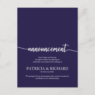 Annullierung abgesagte Hochzeit elegante Navyblau Postkarte