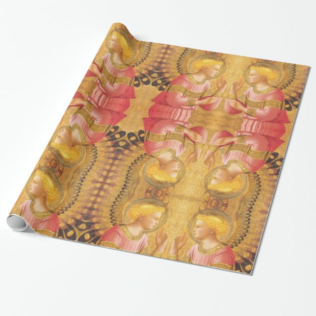 ANNUNCIATION ANGEL GOLD PINK CHRISTMAS GREETINGS GESCHENKPAPIER (Ungerollt)
