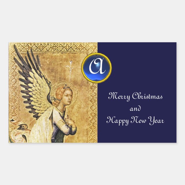 ANNUNCIATION ANGEL MONOGRAM, Blue Saphiire Rechteckiger Aufkleber (Vorderseite)