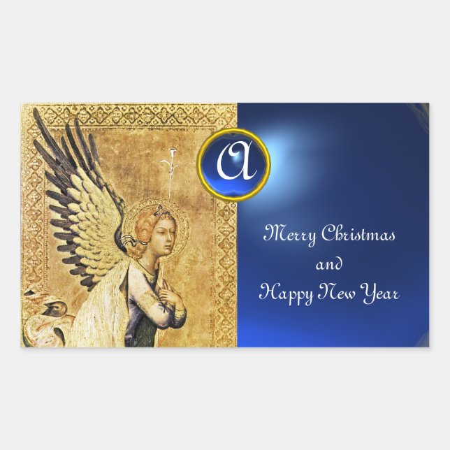 ANNUNCIATION ANGEL MONOGRAM, Blue Saphiire Rechteckiger Aufkleber (Vorderseite)