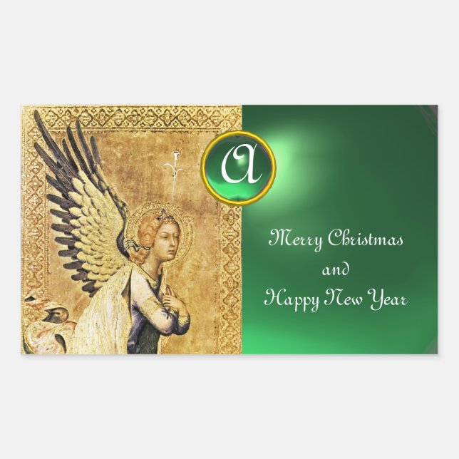 ANNUNCIATION ANGEL MONOGRAM, Grüner Jade Rechteckiger Aufkleber (Vorderseite)