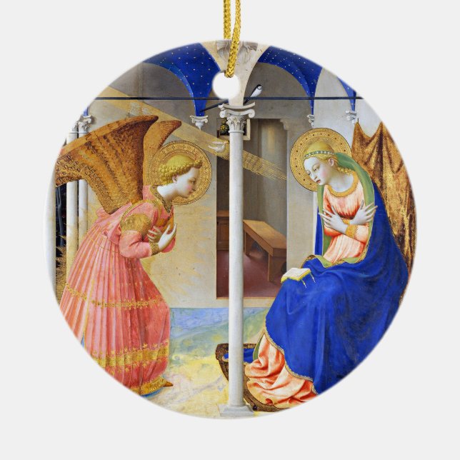ANNUNCIATION by Fra Beato Angelico Christmas Blue Keramik Ornament (Vorne)