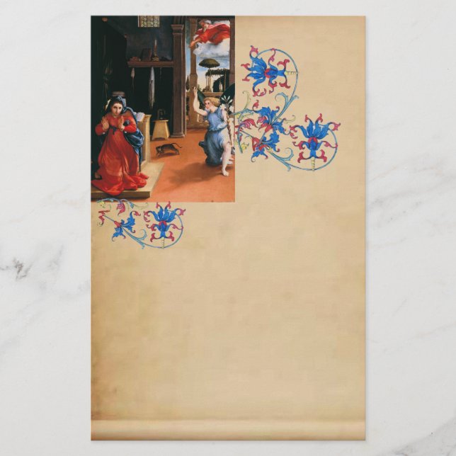 ANNUNCIATION by Lorenzo Lotto, Blumenparchment Briefpapier (Vorderseite)