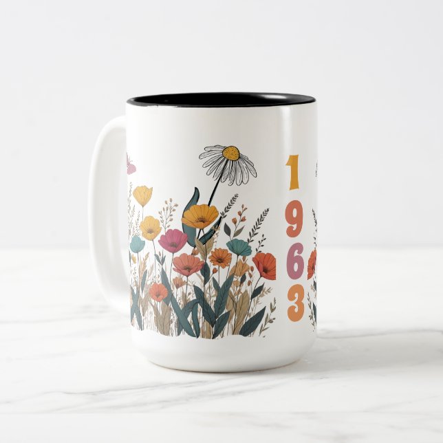 Año de nacimiento de las mujeres de flores silvest zweifarbige tasse (Vorderseite Links)