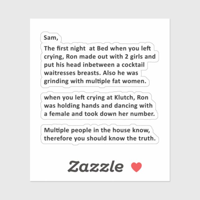 Anonymer Brief an Sammi Aufkleber (Blatt)