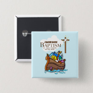 Anpassbar, Baby Boy Taufe Noah's Ark Button