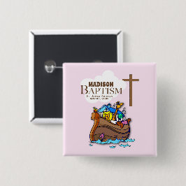 Anpassbar, Baby Girl Baptism Noah's Ark Button
