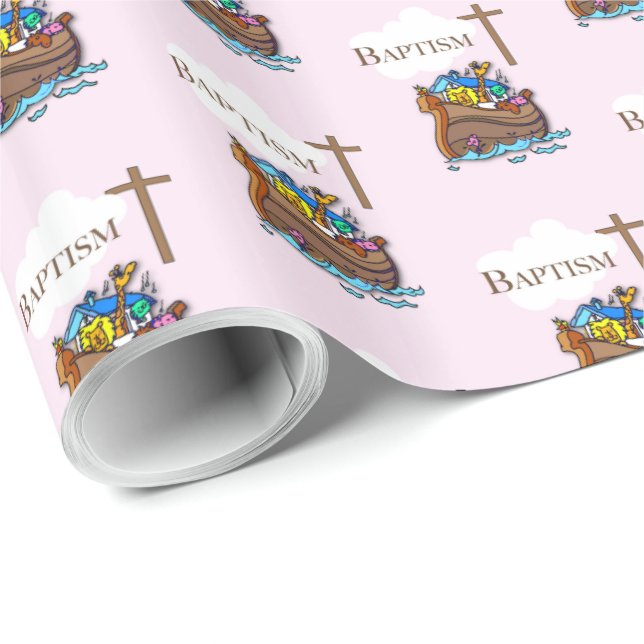 Anpassbar, Baby Girl Baptism Noah's Ark Geschenkpapier (Rolleneckpunkt)