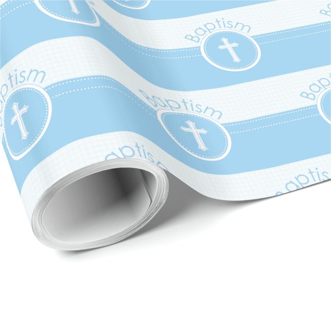 Anpassbar, blauer Junge Kind Gottes Taufe Geschenkpapier (Rolleneckpunkt)