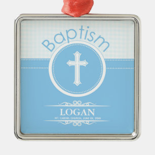 Anpassbar, Blaues Jungenkind Gottes Taufe Silbernes Ornament