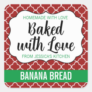 Anpassbar gebacken mit Liebe Label HM001_03sqv1 Quadratischer Aufkleber
