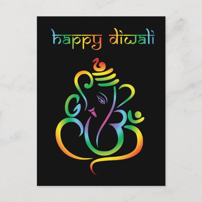 🕉 ☸ anpassbar, Happy Diwali mit Lord Ganesh Postkarte (Vorderseite)