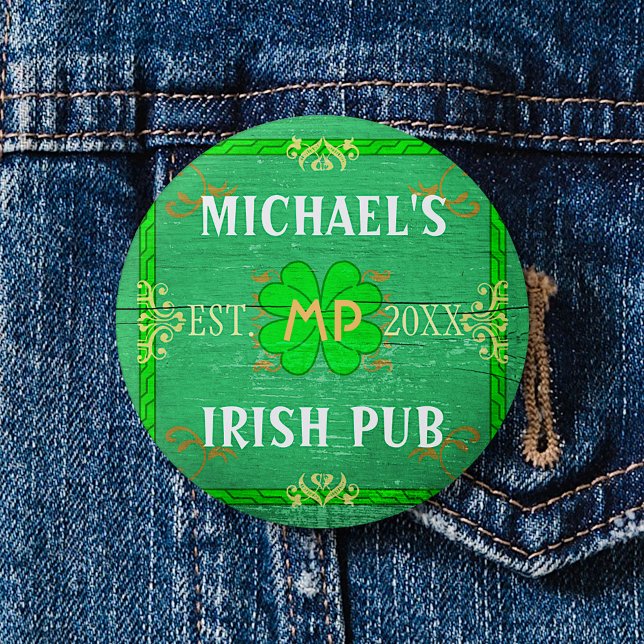 Anpassbar Ihr Name Irish Pub Grün Button (Von Creator hochgeladen)