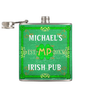 Anpassbar Ihr Name Irish Pub Grün Flachmann