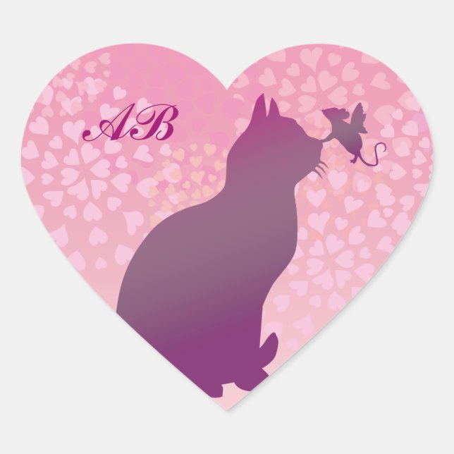 Anpassbar: Kitty and Fee Maus Herz-Aufkleber (Vorderseite)