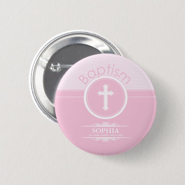 Anpassbar, Rosa Mädchen Kind Gottes Taufe Button (Vorne & Hinten)