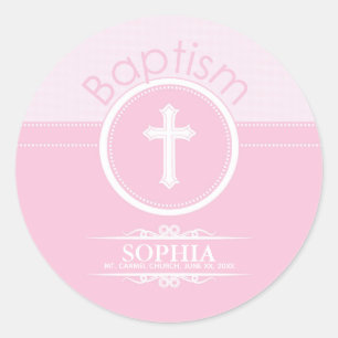Anpassbar, Rosa Mädchen Kind Gottes Taufe Runder Aufkleber
