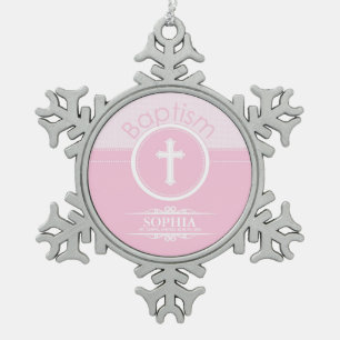 Anpassbar, Rosa Mädchen Kind Gottes Taufe Schneeflocken Zinn-Ornament
