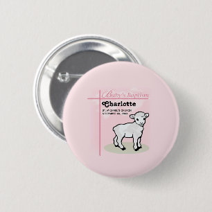Anpassbar, Taufe, Rosa, Mädchen, Lamm Button