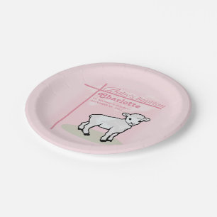 Anpassbar, Taufe, Rosa, Mädchen, Lamm Pappteller