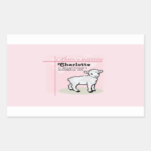 Anpassbar, Taufe, Rosa, Mädchen, Lamm Rechteckiger Aufkleber
