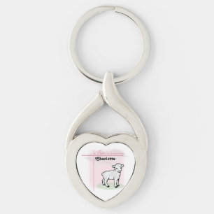 Anpassbar, Taufe, Rosa, Mädchen, Lamm Schlüsselanhänger