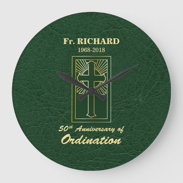 Anpassbare 50. Jahrestag der Ordination Green Große Wanduhr (Vorderseite)