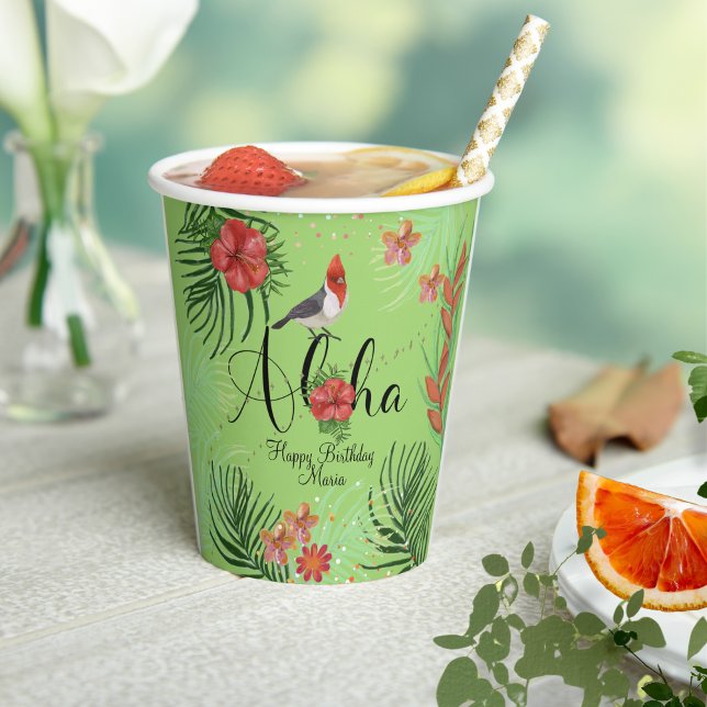 Anpassbare Aloha Happy Birthday Tropical Pappbecher (Customizable Aloha Happy Birthday Tropical Paper Cups )