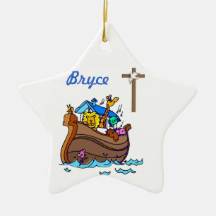 Anpassbare Arche-Noah-Taufe für Babys, Junge Blau Keramikornament