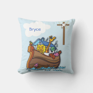 Anpassbare Arche-Noah-Taufe für Babys, Junge Blau Kissen