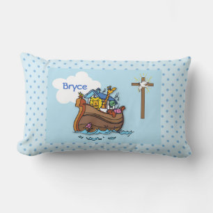 Anpassbare Arche-Noah-Taufe für Babys, Junge Blau Lendenkissen