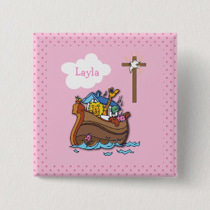 Anpassbare Arche-Noah-Taufe, Mädchen Rosa Button
