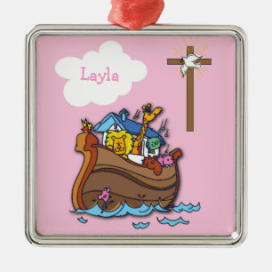 Anpassbare Arche-Noah-Taufe, Mädchen Rosa Ornament Aus Metall