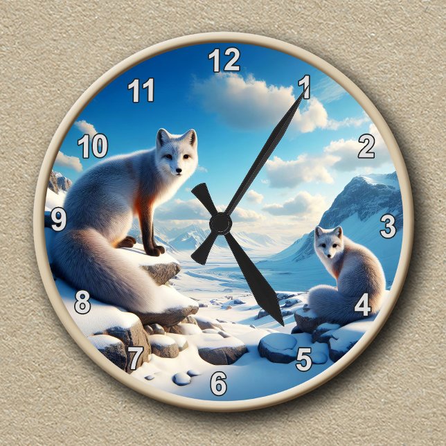 Anpassbare Arktischer Fuchs Winterlandschaft Uhr (Von Creator hochgeladen)
