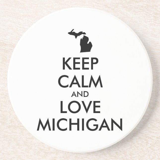 Anpassbare BEHALTEN CALM und LIEBE MICHIGAN Sandstein Untersetzer (Vorne)