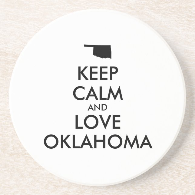 Anpassbare BEHALTEN CALM und LIEBE OKLAHOMA Sandstein Untersetzer (Vorne)