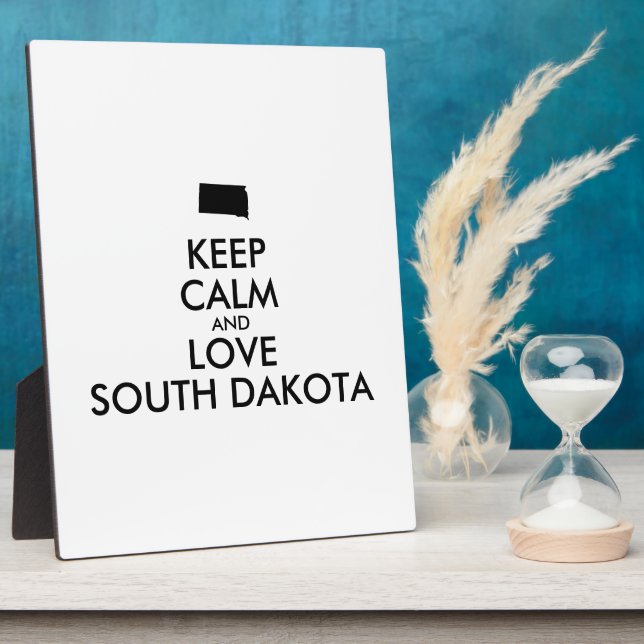 Anpassbare BEHALTEN CALM und LIEBE SÜDDAKOTA Fotoplatte (Seite)