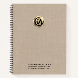 Anpassbare Beige-Linen-Notebook mit Gold-Logo Notizbuch
