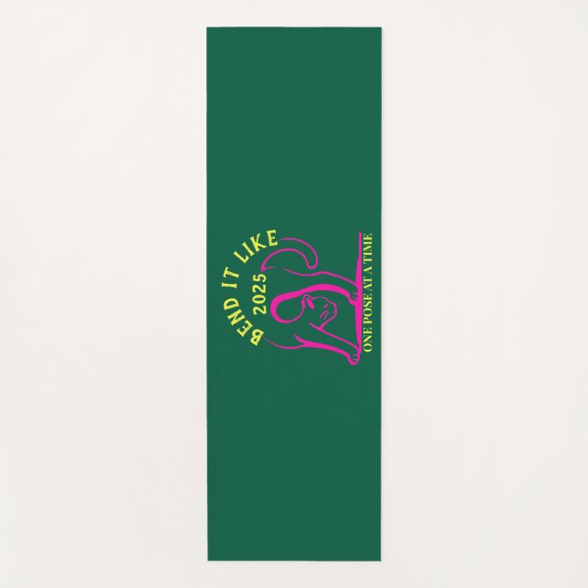 Anpassbare "Bend It Like 2025" Yoga Katze Yogamatte (Vorderseite)