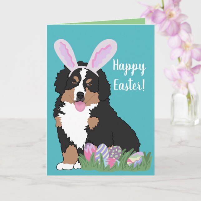 Anpassbare Berner Hund Welpen Ostern Karte (Orchidee)