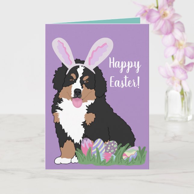Anpassbare Berner Hund Welpen Ostern Karte (Orchidee)