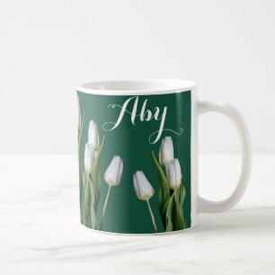 Anpassbare Bezeichnung Aby white tulip Blume grün Kaffeetasse