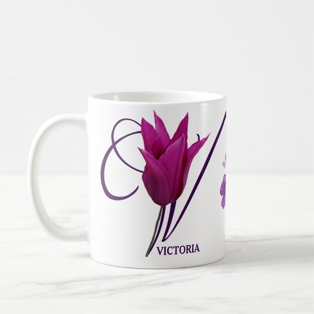 Anpassbare Bezeichnung Victoria Monogramm hübsch f Kaffeetasse (Links)