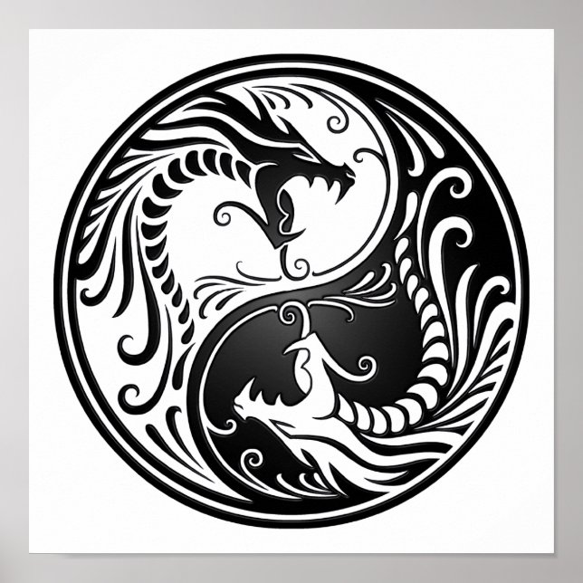 Anpassbare Black Yin Yang Dragons Poster (Vorne)