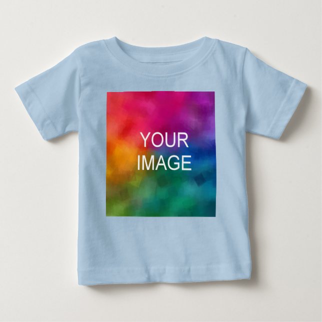 Anpassbare blaue Farbvorlage Hinzufügen eines Foto Baby T-shirt (Vorderseite)