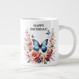 Anpassbare blaue Schmetterlings-Blumenkunst-96279 Jumbo-Tasse