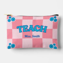Anpassbare blaue und rosa karierte Lehrertasche